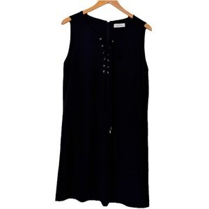 Calvin Klein Shift Dress Women M/L Black Lace Up Front Sleeveless Pocket